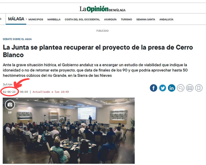 01-06-23 La Junta Plantea Recuperar el Proyecto de Presa de Cerro Blanco - La Opinión de Málaga