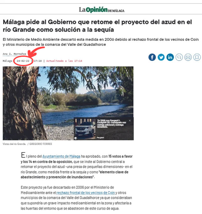24-02-22 Malaga Pide al Gobierno que retome el proyecto de azud en Río Grande